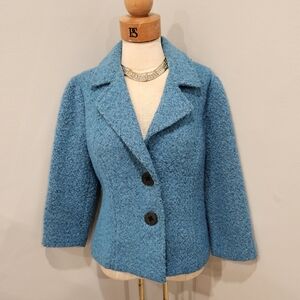 CABI STYLISH HEATHERED TEAL BOUCLE JACKET
